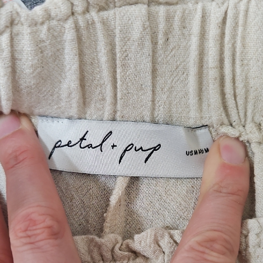Petal + Pup M 100% Linen High Rise Wide Leg Cropped Pants Beige Quiet Luxury - Picture 4 of 10
